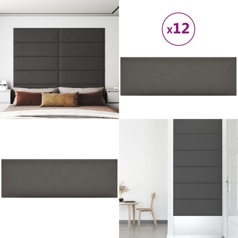 Vidaxl - Panneaux muraux 12 pcs Gris 90x30 cm Similicuir 3,24 m² - Panneau Mural - Revêtement Mural - Décoration Murale - Simili Cuir - Isolation