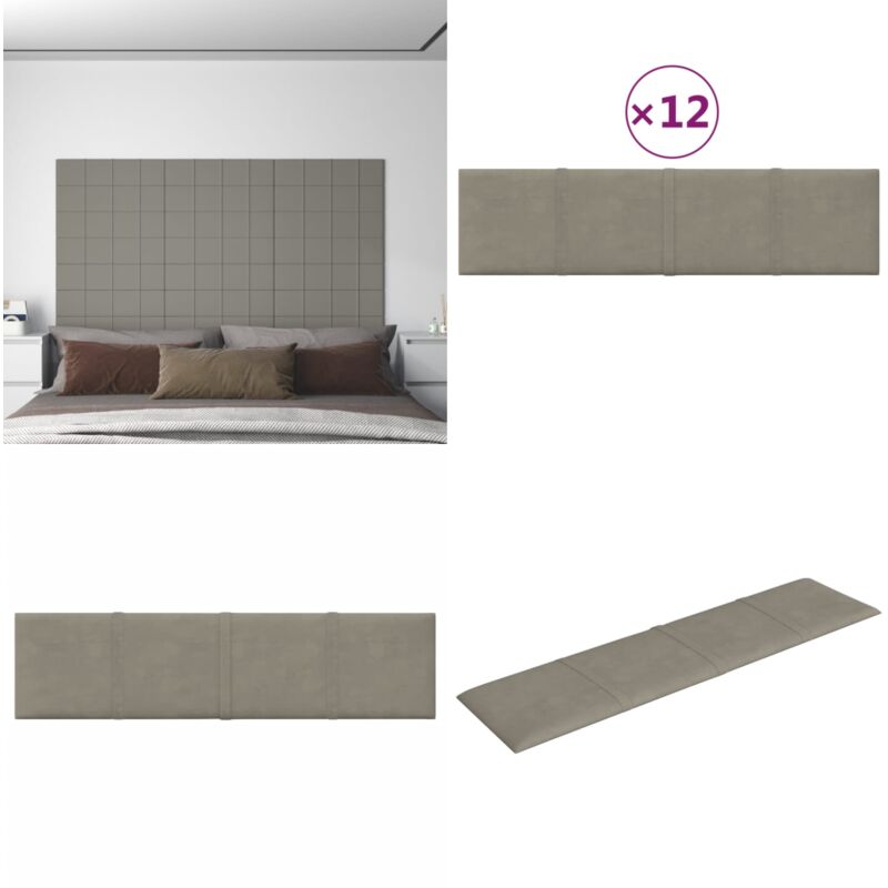 Panneaux muraux 12 pcs Gris clair 60x15 cm Velours 1,08 m² - Panneau Mural - Décoration Murale - Revêtement Mural - Isolation Phonique - Isolation