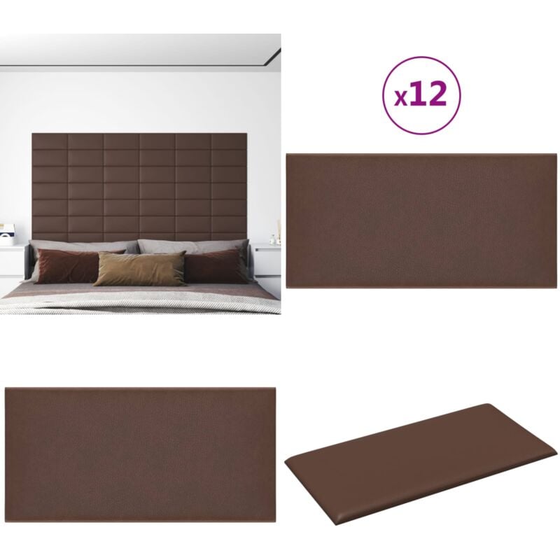 Panneaux muraux 12 pcs Marron 30x15 cm Similicuir 0,54 m² - Panneau Mural - Décoration Murale - Revêtement Mural - Simili Cuir - Isolation Phonique