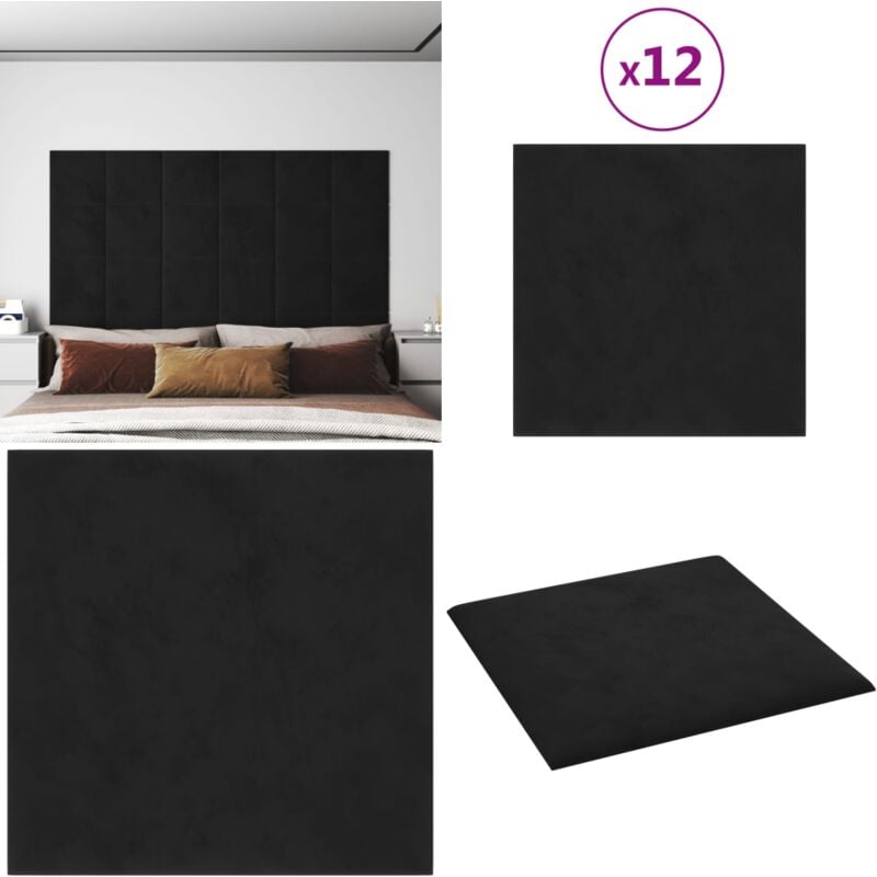 Vidaxl - Panneaux muraux 12 pcs Noir 30x30 cm Velours 1,08 m² - Panneau Mural - Décoration Murale - Revêtement Mural - Isolation Phonique - Isolation