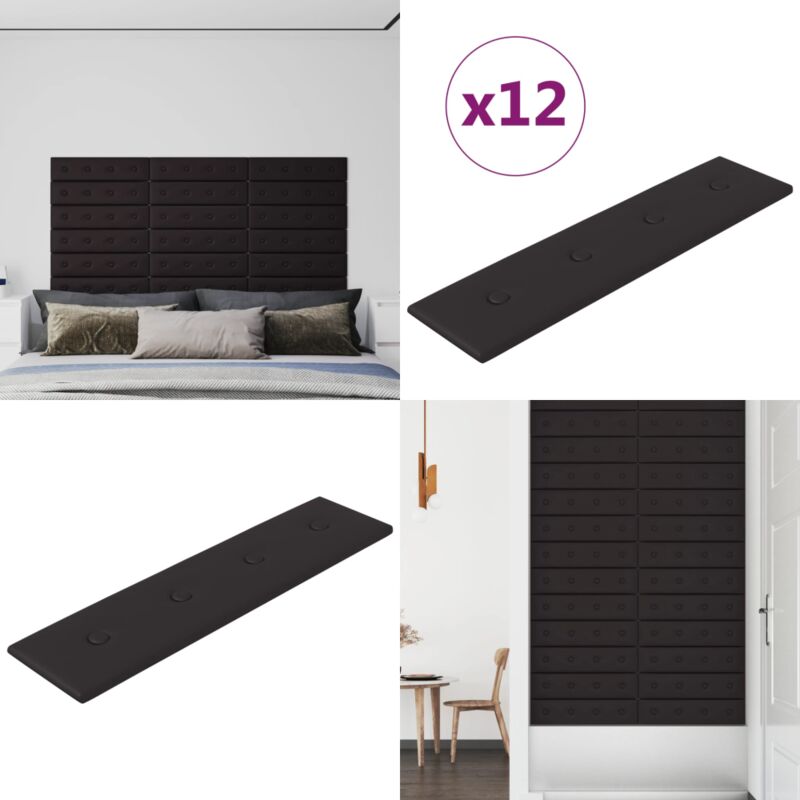 Panneaux muraux 12 pcs Noir 60x15 cm Similicuir 1,08 m² - Panneau Mural - Revêtement Mural - Lambris - Décoration Murale - Isolation Phonique - Home