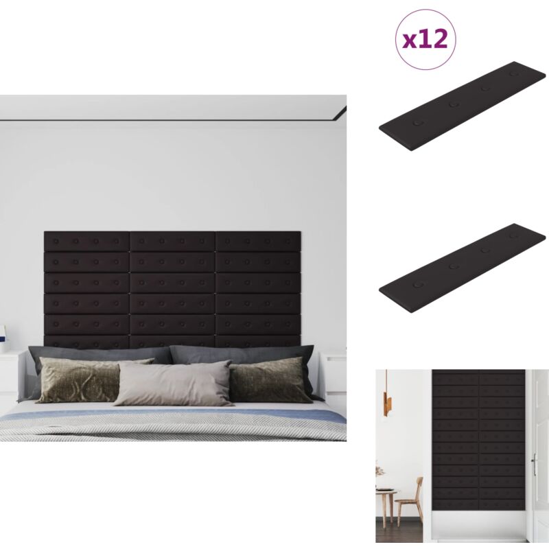 Panneaux muraux 12 pcs Noir 60x15 cm Similicuir 1,08 m² - Panneau Mural - Revêtement Mural - Lambris - Décoration Murale - Isolation Phonique