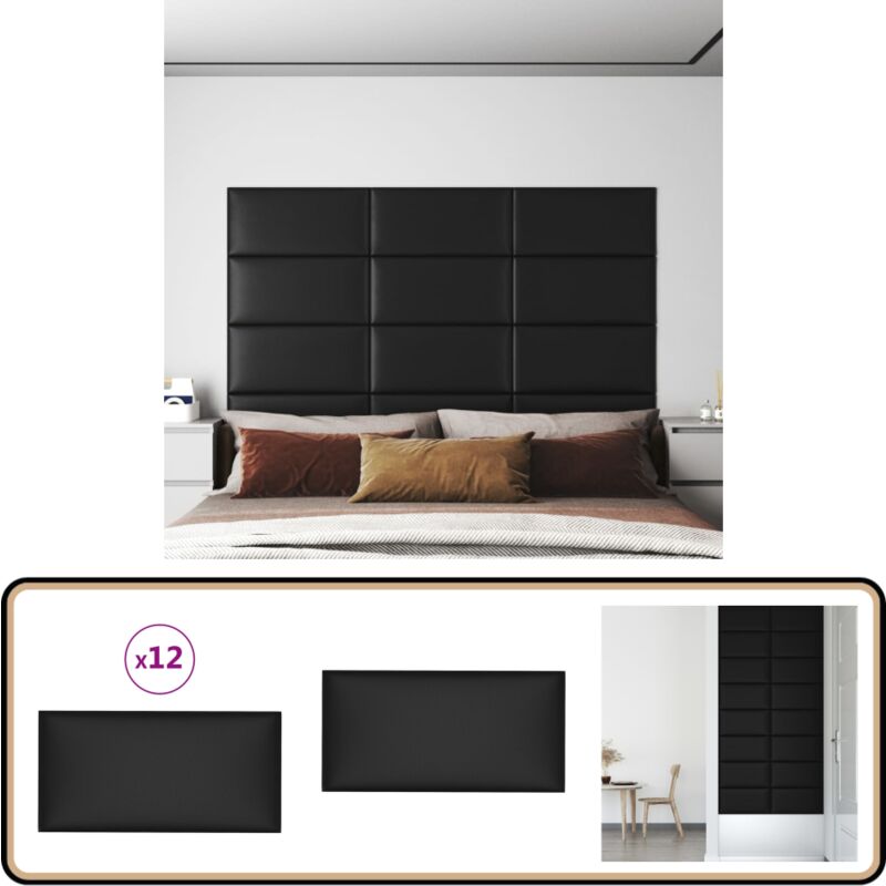 Vidaxl - Panneaux muraux 12 pcs Noir 60x30 cm Similicuir 2,16 m² - Panneau Mural - Revêtement Mural - Décoration Murale - Simili Cuir - Isolant