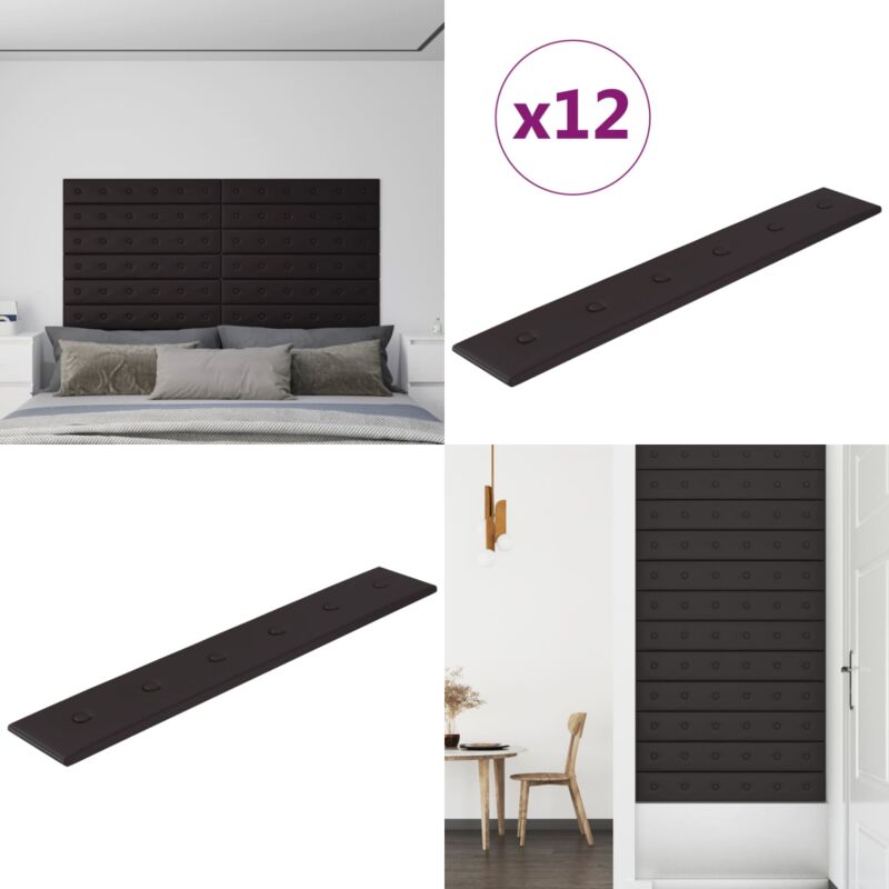 Panneaux muraux 12 pcs Noir 90x15 cm Similicuir 1,62 m² - Panneau Mural - Revêtement Mural - Lambris - Décoration Murale - Isolation Phonique - Home
