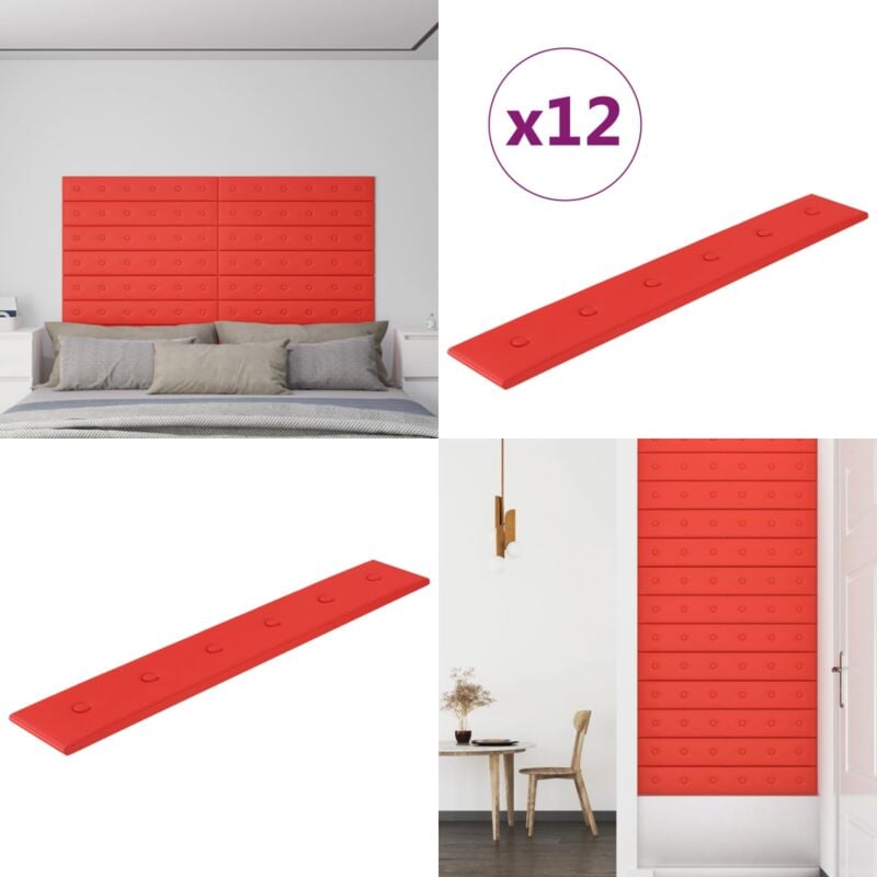 Panneaux muraux 12 pcs Rouge 90x15 cm Similicuir 1,62 m² - Panneau Mural - Revêtement Mural - Lambris - Décoration Murale - Isolation Phonique - Home