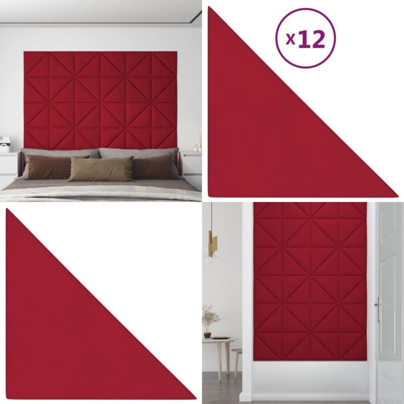 Panneaux muraux 12 pcs Rouge bordeaux 30x30 cm Velours 0,54 m² - Panneau Mural - Décoration Murale - Revêtement Mural - Velours - Isolation Phonique