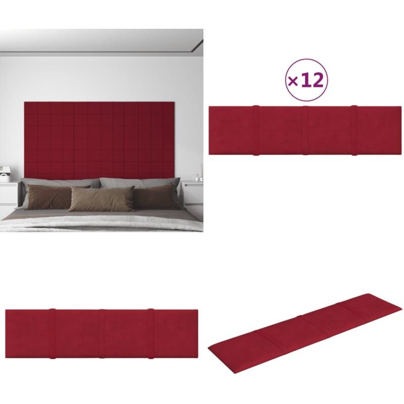 Panneaux muraux 12 pcs Rouge bordeaux 60x15 cm Velours 1,08 m² - Panneau Mural - Décoration Murale - Revêtement Mural - Isolation Phonique