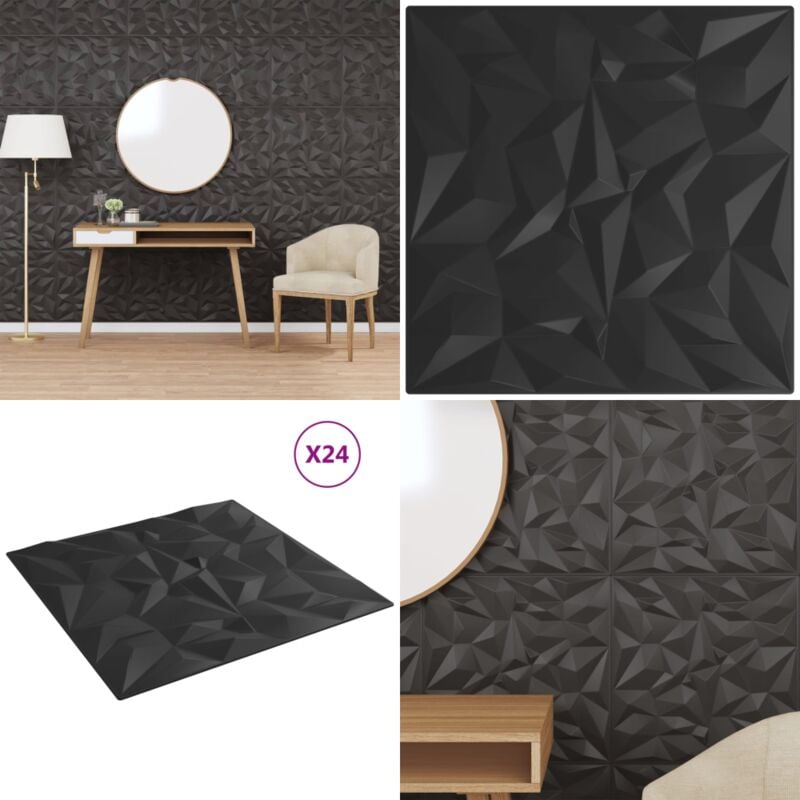 Vidaxl - Panneaux muraux 24 pcs noir 50x50 cm xps 6 m² améthyste - Carrelage Mural - Papier Peint 3d - Revêtement Mural - Panneaux Muraux
