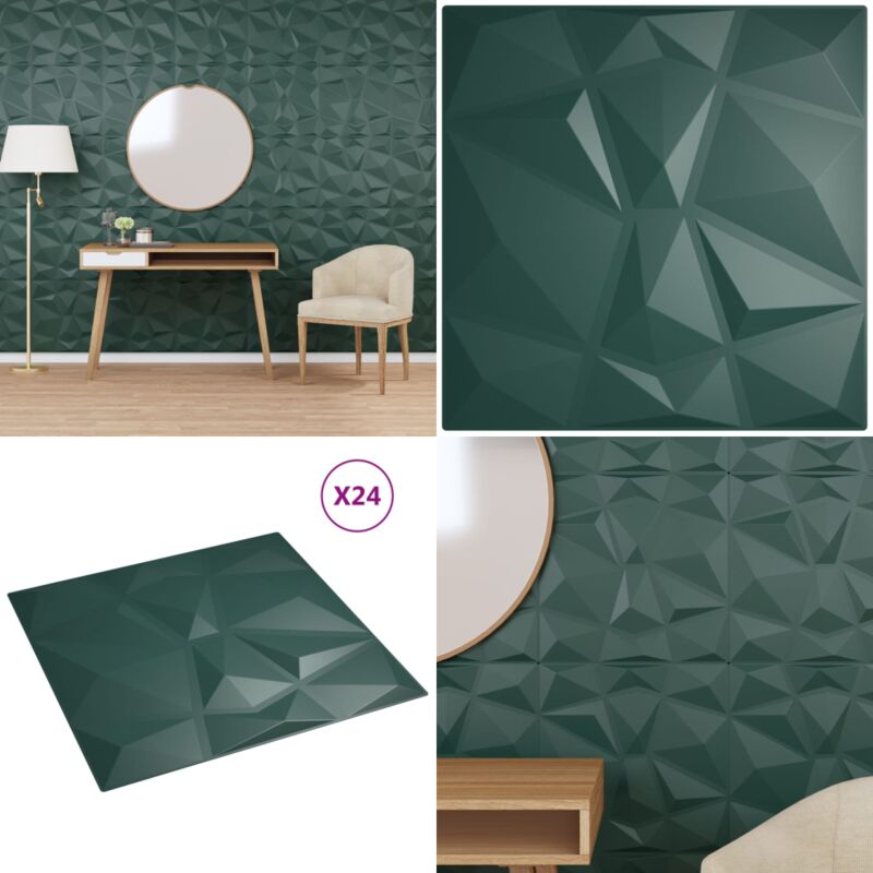Vidaxl - Panneaux muraux 24 pcs vert 50x50 cm xps 6 m² losange - Panneau Mural - Papier Peint 3d - Revêtement Mural - Décoration Murale - Mousse xps