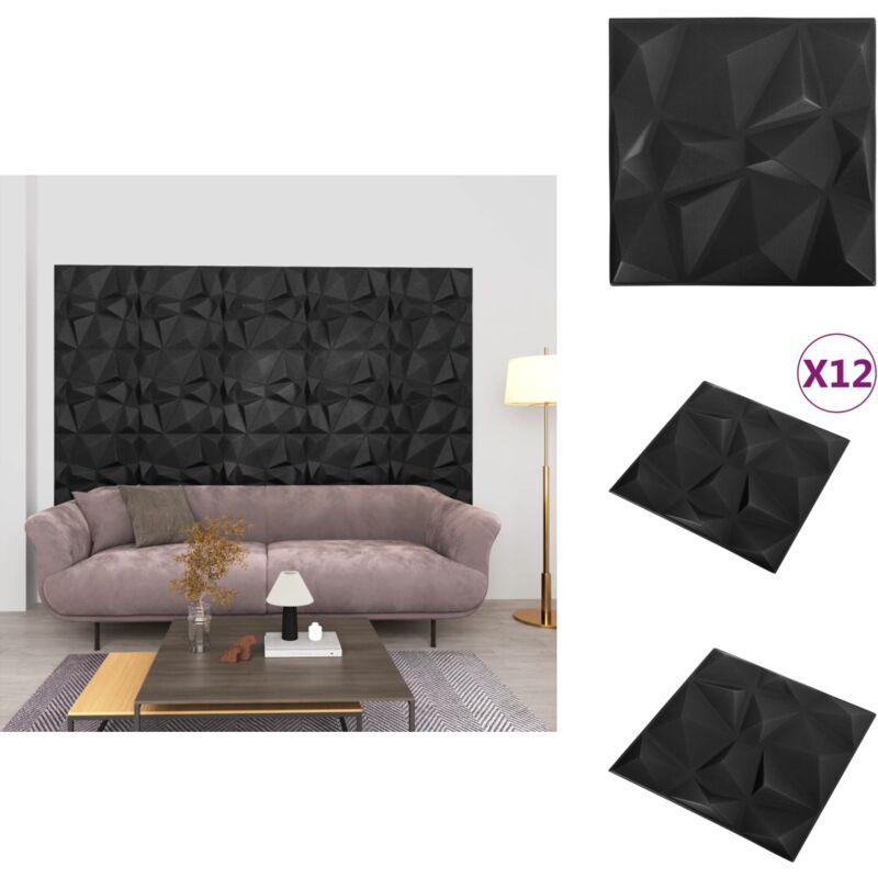 Panneaux muraux 3D 12 pcs 50x50 cm noir diamant 3 m² - Panneau Mural 3D - Papier Peint 3D - Décoration Murale - Rénovation Intérieur - Revêtement