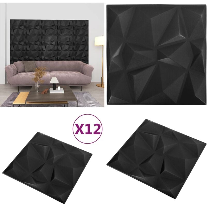 Vidaxl - Panneaux muraux 3D 12 pcs 50x50 cm noir diamant 3 m² - Panneau Mural 3D - Papier Peint 3D - Décoration Murale - Rénovation Intérieur