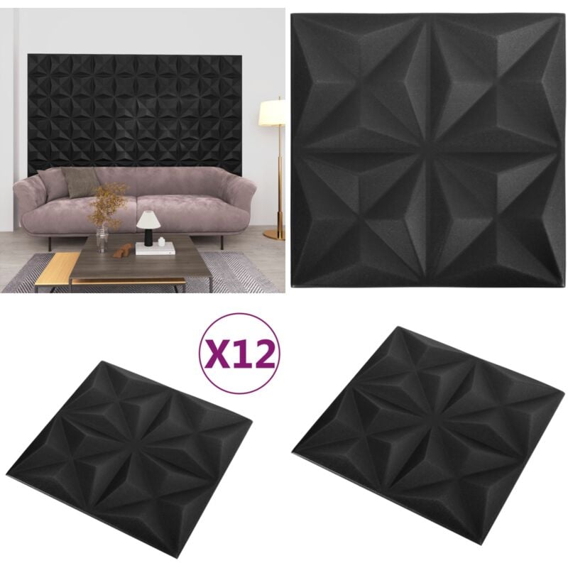 Vidaxl - Panneaux muraux 3D 12 pcs 50x50 cm noir origami 3 m² - Papier Peint 3d - Revêtement Mural - Panneaux Muraux - Decoration Murale - Design