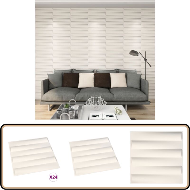 Vidaxl - Panneaux muraux 3D 24 pcs 0,5x0,5 m 6 m² - Panneau Mural - Papier Peint - Décoration Murale - Fibre De Bambou - Blanc