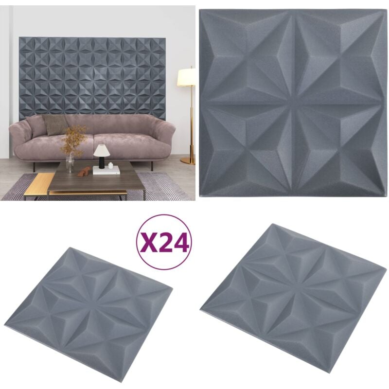 Vidaxl - Panneaux muraux 3D 24 pcs 50x50 cm gris origami 6 m² - Panneau Mural 3D - Papier Peint 3D - Décoration Murale - Rénovation Intérieur