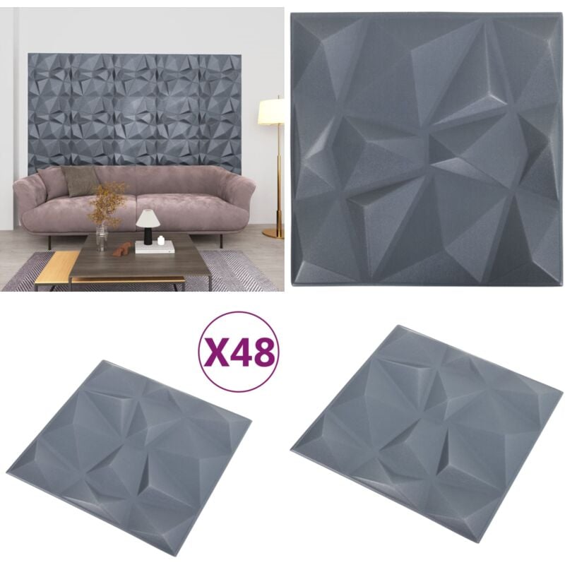 Vidaxl - Panneaux muraux 3D 48 pcs 50x50 cm gris diamant 12 m² - Panneau Mural 3D - Papier Peint 3D - Décoration Murale - Rénovation Intérieur