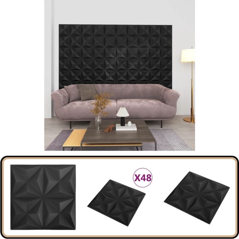Panneaux muraux 3D 48 pcs 50x50 cm noir origami 12 m² - Panneau Mural 3D - Papier Peint 3D - Décoration Murale - Rénovation Intérieur - Revêtement