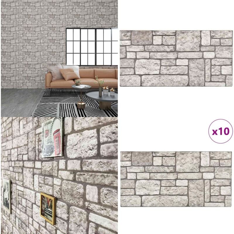 Panneaux muraux 3D avec design de brique gris 10 pcs eps - Revêtement Mural - Panneaux Muraux - Décorations Murales - Briques Effet - Style Rustique