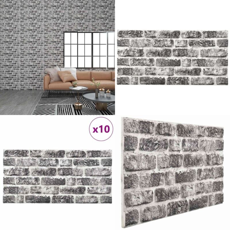 Panneaux muraux 3D avec design de brique gris foncé 10 pcs eps - Revêtement Mural - Panneaux Muraux - Décorations Murales - Papier Peint 3D - Style