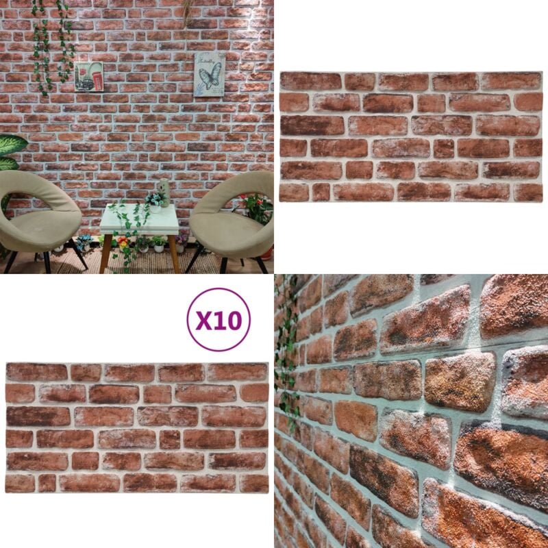 Panneaux muraux 3D design brique marron foncé 10 pcs eps - Revêtement Mural - Panneaux Muraux - Décorations Murales - Style Rustique - Briques - Home