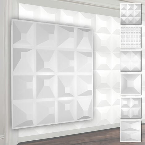 Panneaux muraux 3D en plastique PVC - revêtement mural blanc avec aspect 3D - motifs pyramidaux
