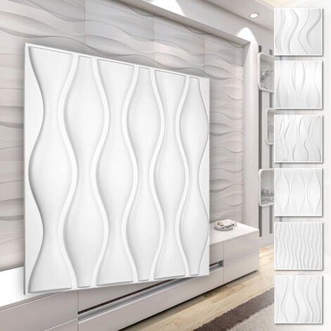 Panneaux muraux 3D en plastique PVC - revêtement mural blanc avec aspect 3D - motifs Wave