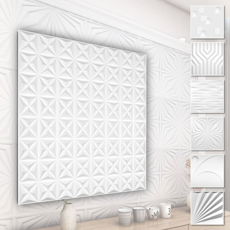 Panneaux muraux 3D en plastique pvc - revêtement mural blanc avec aspect 3D - motifs abstraits: 5 m² 20 panneaux, HD003-1
