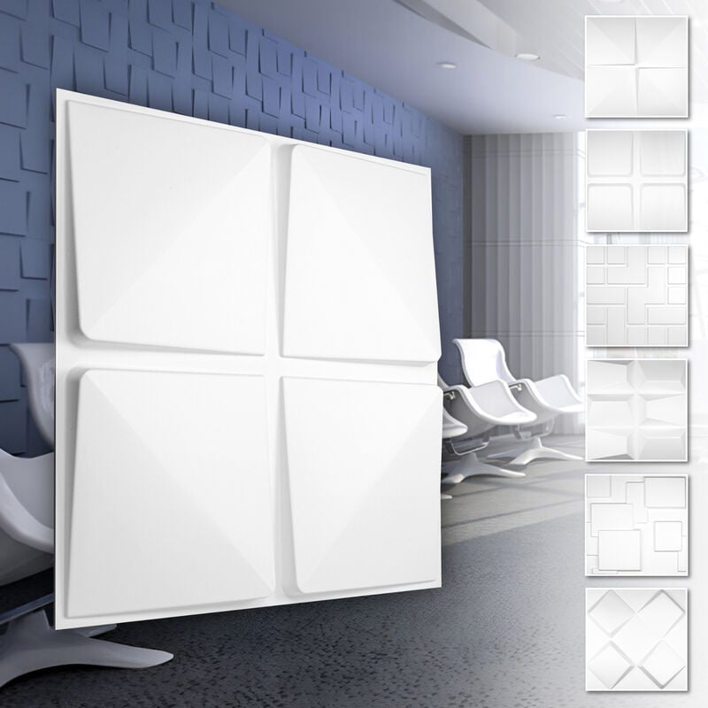 Panneaux muraux 3D en plastique pvc - revêtement mural blanc avec aspect 3D - Motifs Cube: 5 m² 20 panneaux, HD032