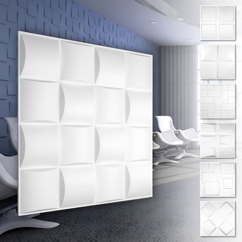 Panneaux muraux 3D en plastique pvc - revêtement mural blanc avec aspect 3D - Motifs Cube: 5 m² 20 panneaux, HD008