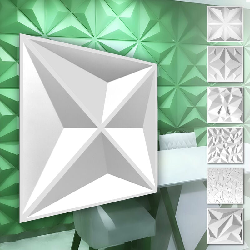 Panneaux muraux 3D en plastique pvc - revêtement mural blanc avec aspect 3D - motifs Diamond: 5 m² 20 panneaux, HD003