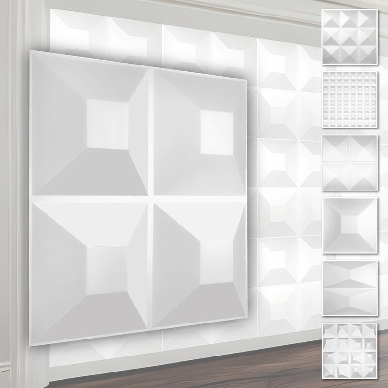Panneaux muraux 3D en plastique pvc - revêtement mural blanc avec aspect 3D - motifs pyramidaux: 5 m² 20 panneaux, HD024-1