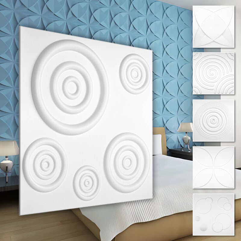 Panneaux muraux 3D plastique pvc - revêtement mural blanc avec aspect 3D - motifs en forme ronds: 5 m² 20 panneaux, HD079