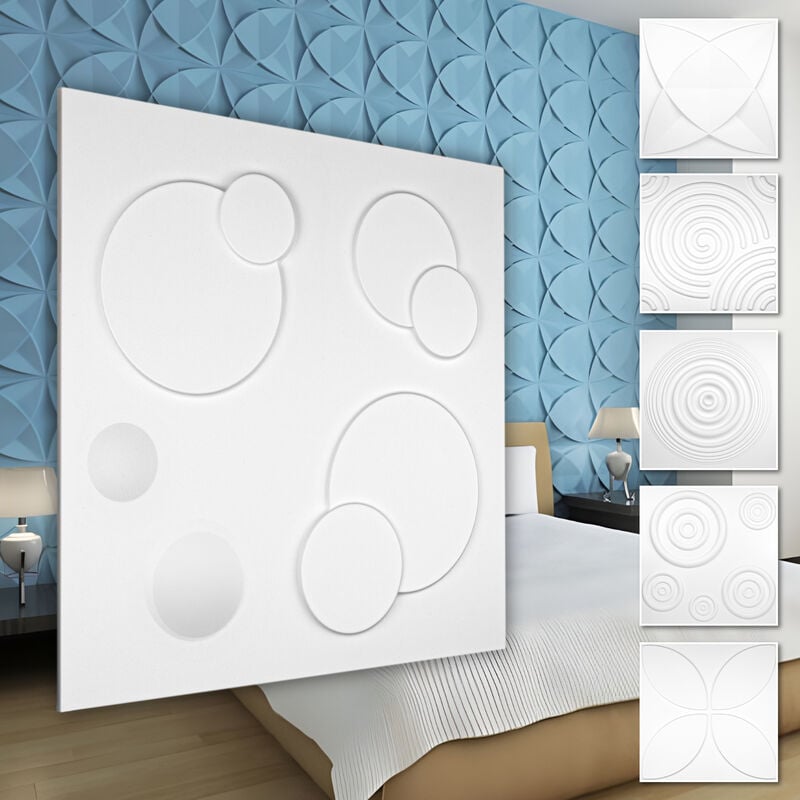 Panneaux muraux 3D plastique pvc - revêtement mural blanc avec aspect 3D - motifs en forme ronds: 5 m² 20 panneaux, HD108