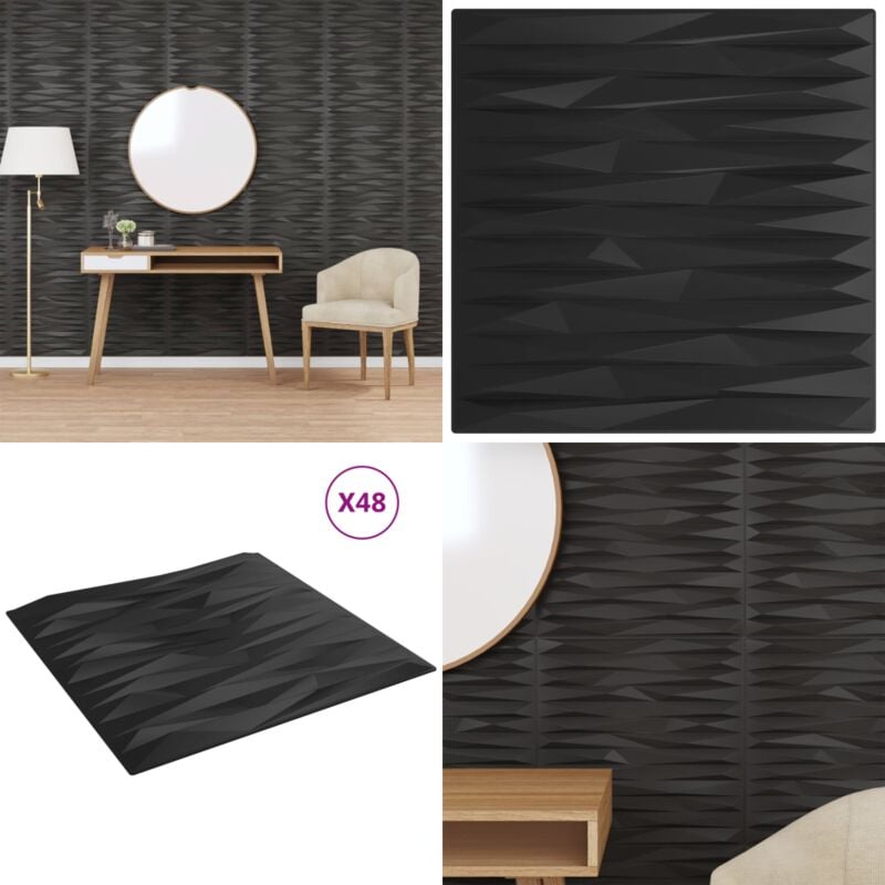 Panneaux muraux 48 pcs noir 50x50 cm XPS 12 m² pierre - Revêtement Mural - Papier Peint 3D - Décoration Murale - Panneaux Muraux - Effet Pierre