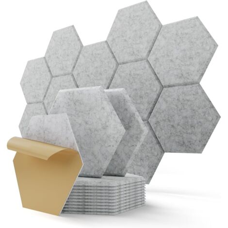 Panneaux muraux acoustiques hexagonaux, autocollants, pour bureaux et salles de jeux, 30,5 x 25,4 x 1 cm, gris clair, 24 pièces