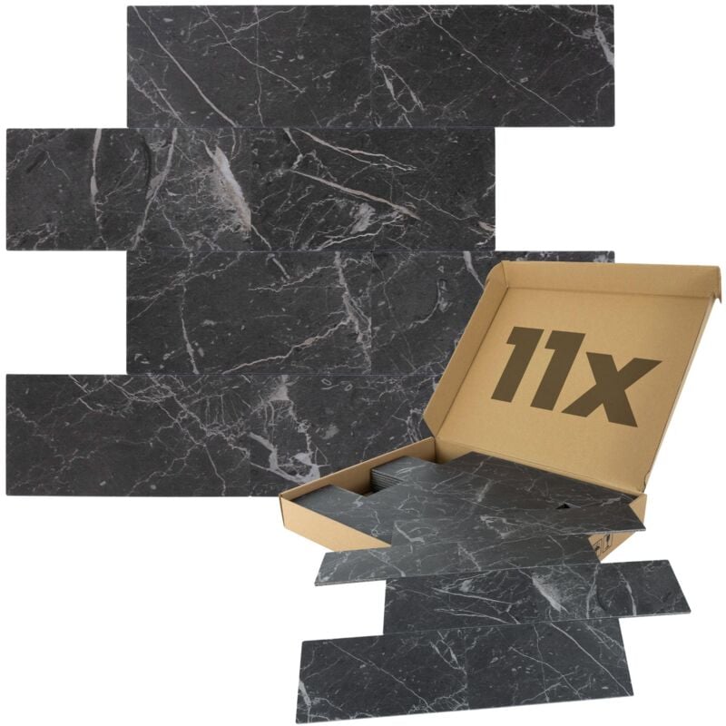Panneaux muraux autocollants aspect marbre 1m², 11 pièces Anthracite Revêtement mural résistant à l'humidité, qualité supérieure pour salle de bains