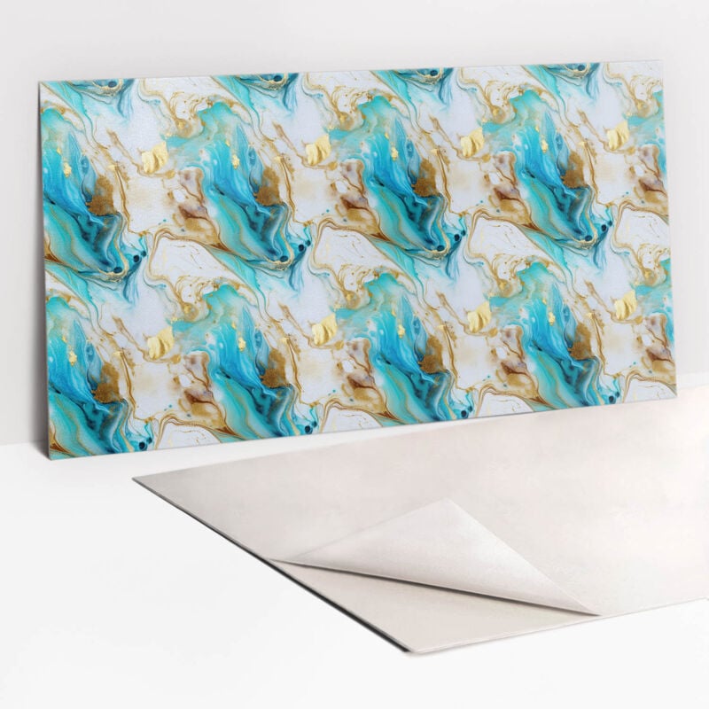 Panneaux muraux autocollants en vinyle imperméable - Marbre bleu et or 100 x 50 cm