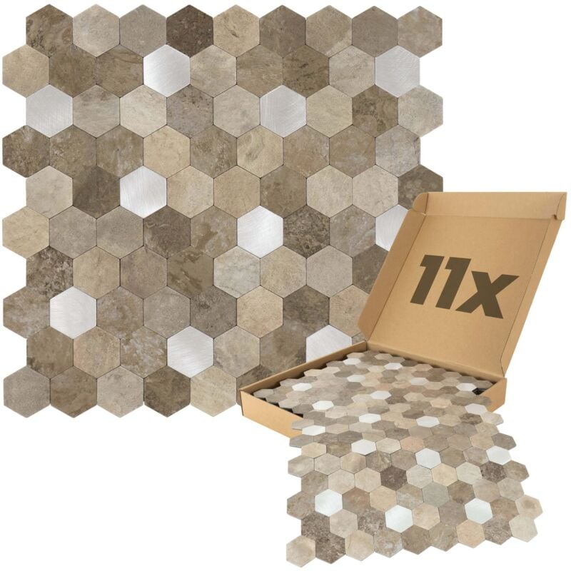 Panneaux muraux autocollants, motif hexagonal 0,88m², 11 pièces Revêtement mural résistant à l'humidité, qualité supérieure pour salle de bain et