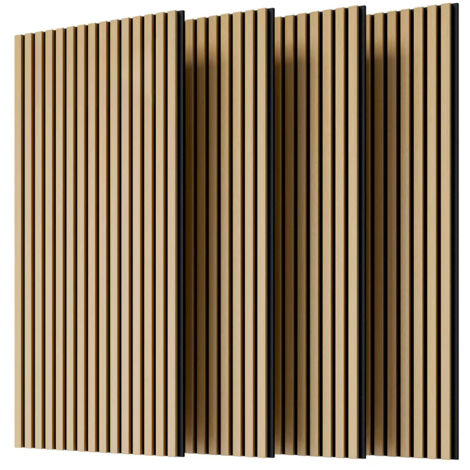 Panneaux Muraux en Bois pour Mur à Lattes, 4 Pièces Panneaux Acoustiques Bois pour Mur et Plafond - Panneau Absorbant le Son 3D Canneté avec Trois Côtés Entièrement Recouverts de Finition Bois - 115cm
