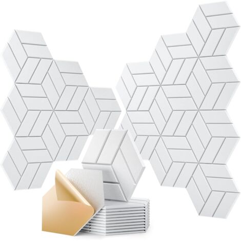 Panneaux muraux en mousse insonorisants autocollants, hexagonaux, haute densité, adaptés aux studios et bureaux, lot de 12 pièces (blanc)