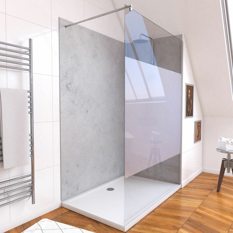 Aurlane - Panneaux Muraux Light Grey 90+120x210 - Receveur 120x90 - Paroi 8mm Dépolie 120x200 + Bras