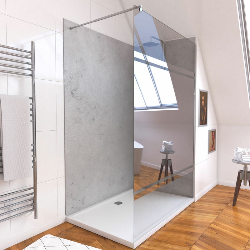 Aurlane - Panneaux Muraux Light Grey 90+120x210 - Receveur 120x90 - Paroi 8mm Miroir 120x200 + Bras