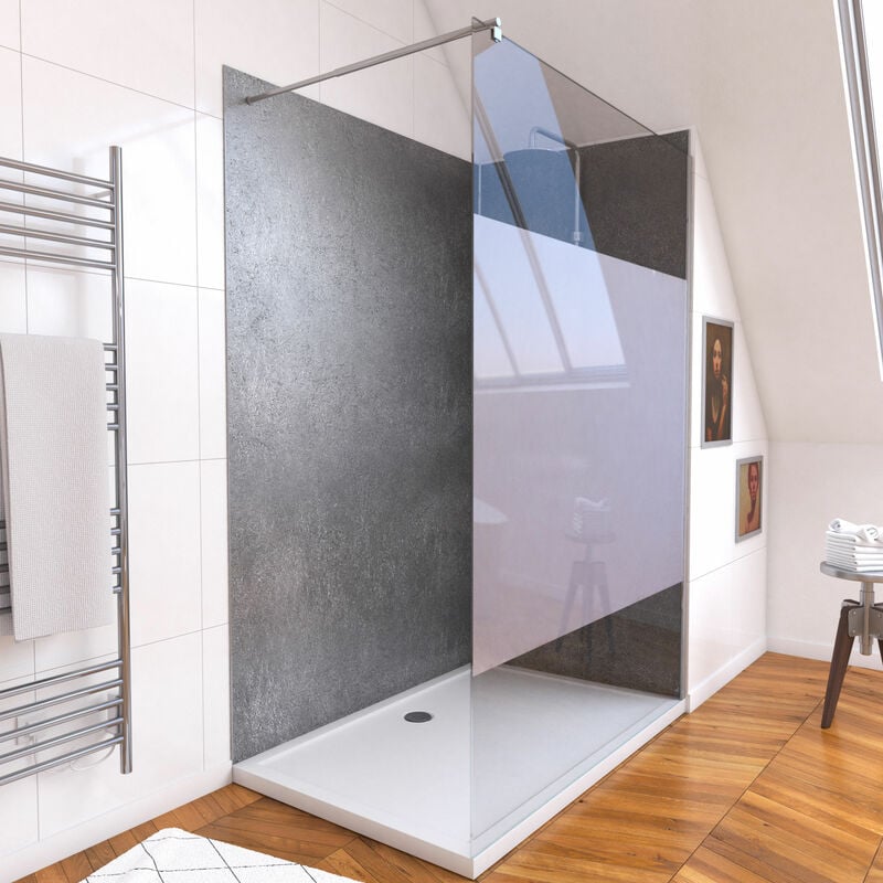 Aurlane - Panneaux Muraux Silver Grey 90+120x210 - Receveur 120x90 - Paroi 8mm Dépolie 120x200 + Bras