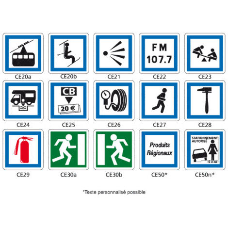 PANNEAUX ROUTIER - SIGNAUX D'INDICATION - TYPE CE (CE20a) - CE28 - 350 x 350 mm