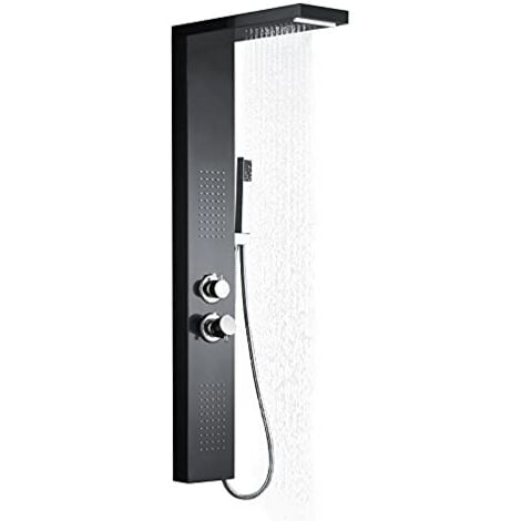 Pannelli doccia Sistema doccia 4 in 1 Doccia multifunzione Set doccia a pioggia Set doccia in acciaio inox 304 con doccetta Doccia idromassaggio Doccia a cascata Nero NAIZY