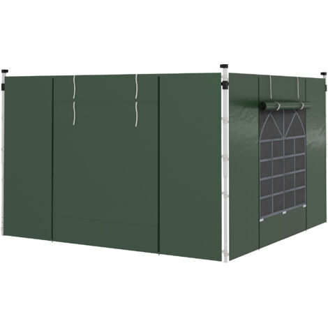 Pannelli laterali per gazebo, confezione da 2 pezzi, di ricambio per gazebo pop-up 3x3 m o 3x6 m, con finestre e porte, colore verde.
