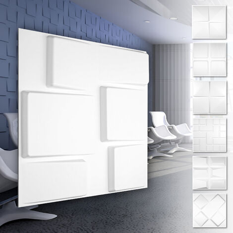 Pannelli murali 3D in plastica PVC - rivestimento murale bianco con aspetto 3D - motivi a cubo: 3 mq  12 pannelli, HD098