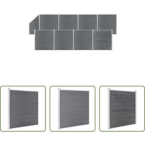 Pannelli per giardino -  Pannelli Recinzione WPC 8 Quadrati 1 Inclinato 1484x186cm Grigi