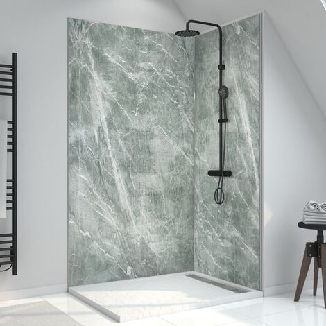 Pannello a parete con doccia composita - foglio di pietra e cemento - 90 x 210 cm - Ghiaccio verde 90