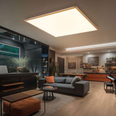 Pannello a soffitto Plafoniera Pannello a plafone Luce di design Luce da soggiorno in look legno, plastica alluminio, 1x LED 36 watt 2250 lumen bianco caldo, LxLxH 59x59x6,5 cm