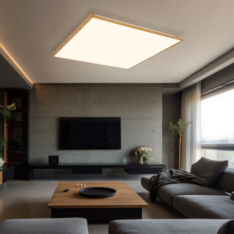 Pannello a soffitto Plafoniera Pannello a plafone Luce di design Luce da soggiorno in look legno, plastica alluminio, 1x LED 36 watt 2250 lumen bianco caldo, LxLxH 59x59x6,5 cm